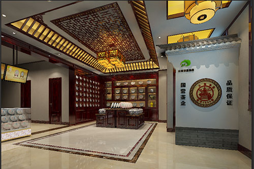 古浪古朴典雅的中式茶叶店大堂设计效果图